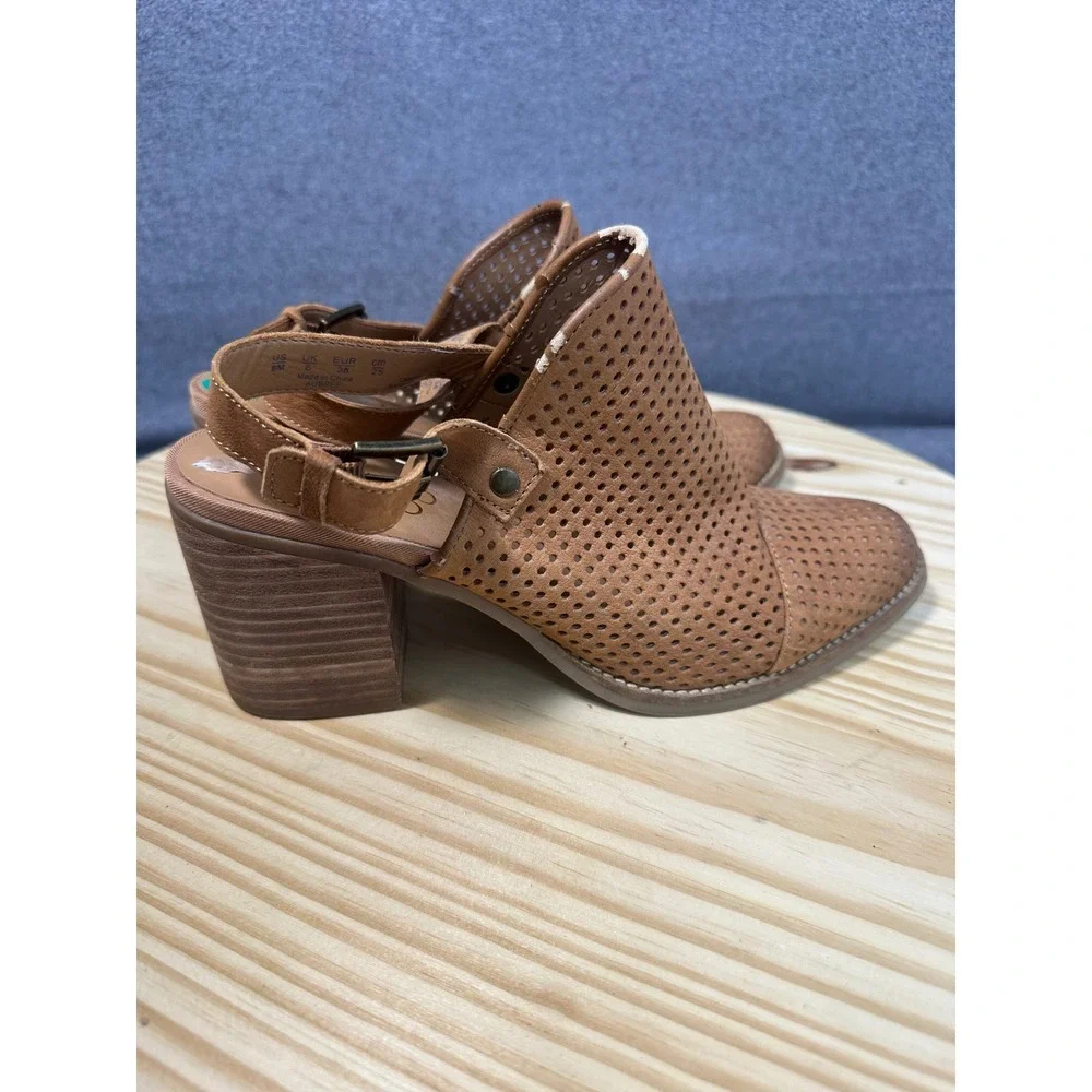 Franco Sarto Womens Aubree Perforated Leather Block Heel Booties Tan Size 8‎